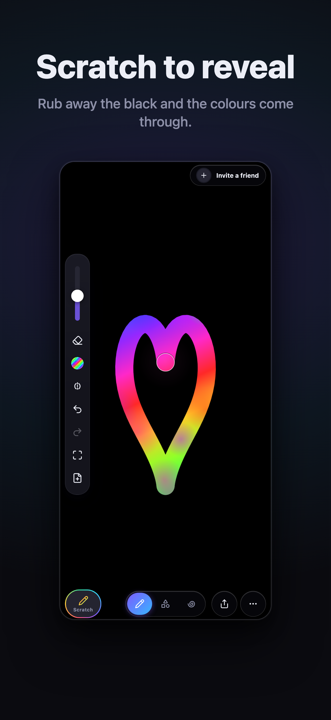 Scratching away black to reveal a rainbow heart